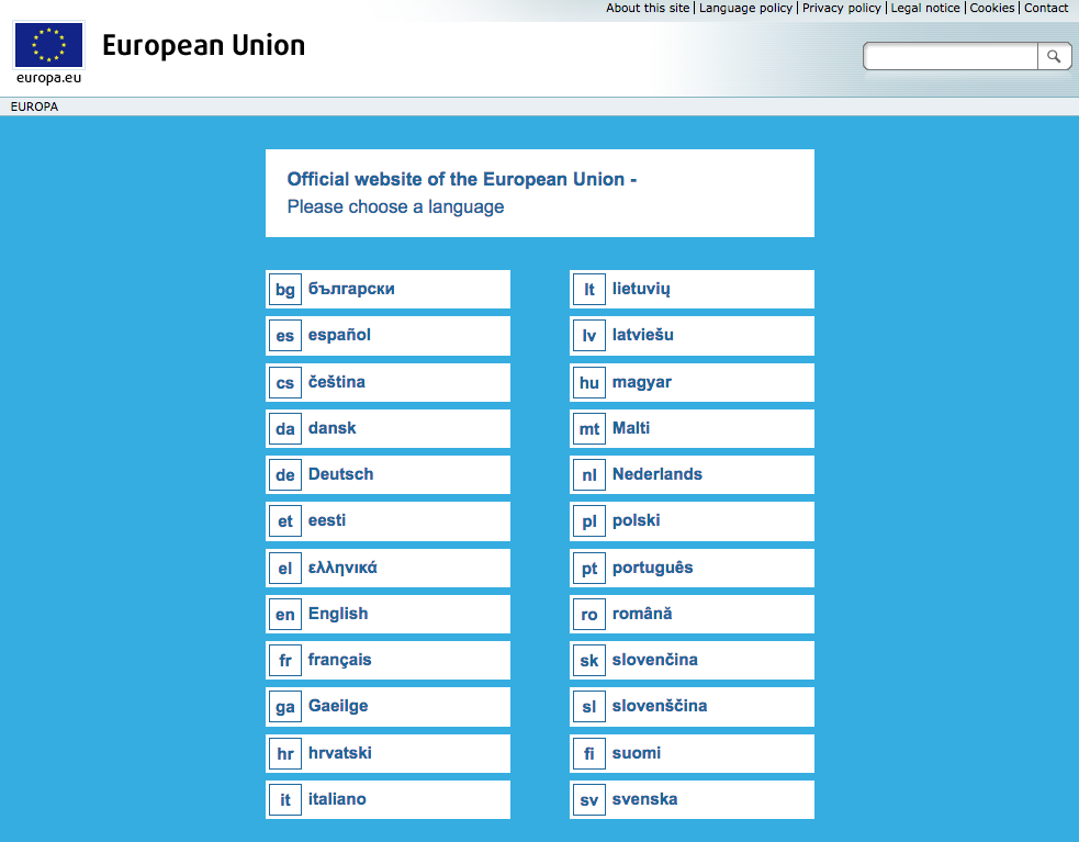 Többnyelvű weboldal Európai Únió